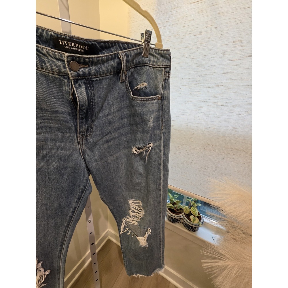 Liverpool Los Angeles Jeans Womens 12/36 Blue Straight Distressed - Picture 12 of 16
